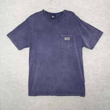 VINTAGE Gotcha Men Shirt Size Large Blue Single Stitch Logo Surf Pocket Faded