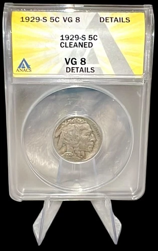 1929 Buffalo Nickel ANACS VG 8 5 Cents