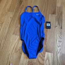 NWT Nike Blue Full Coverage Chlorine Resistant One Piece Bathing Suit Sz L- 34