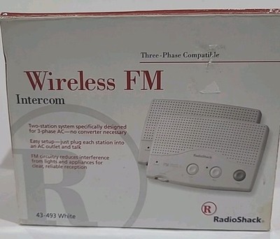 Radio Shack Two Station Wireless FM Intercom Three-Phase Compatible White 43-493