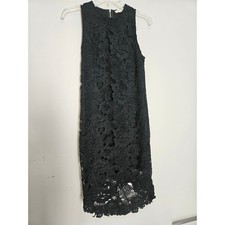 The Sang Black Floral Guipure Lace Sleeveless Cocktail Dress Exposed Back Zip S