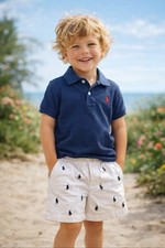 Boys Size 5 Polo Prepster Stretch Chino Shorts White W/ Blue Logo Pockets