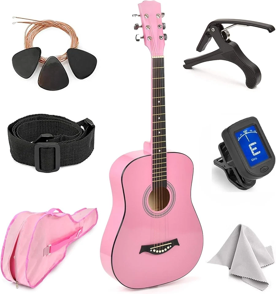 Kids Acoustic Guitar Set with Accessories - Pink - Image 3 of 4