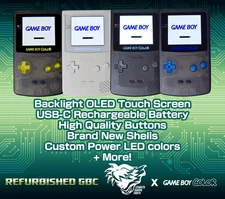 Gameboy Color *PREMIUM* OLED Screen RECHARGEABLE USB-C Battery TACTILE, GBC