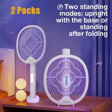 2PK Rechargeable USB Mosquito Insect Fly Swatter 3-Layer Bug Zapper Racket 2700V