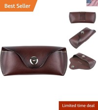 Unisex Genuine Leather Eyeglass Case with Magnetic Closure  Belt Loop - Coffee