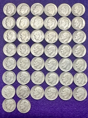 ROOSEVELT DIME ROLL 44 Coins Total 1955 D 90% Silver Estate Collector DIMES