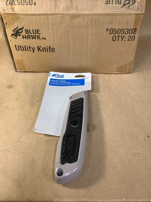 #ad NEW Blue Hawk 5.75quot; Gray Steel Utility Knife Black Rubber Grip Lot Of 20 $25.00
