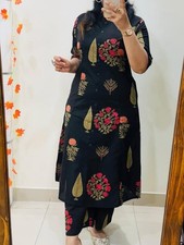 Woman Black Cotton Kurti Palazzo Set Floral A Line Co Ord Women Ethnic Wear