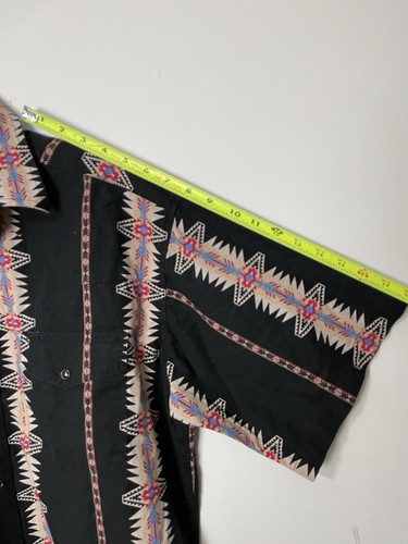 VTG Wrangler Western Shirt Large Black Aztec Pearl Snap Rodeo Southwest Checotah - Picture 5 of 9