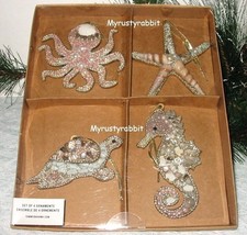 Tommy Bahama Beaded Sea Life Ornaments - 4 Piece - Coastal Octopus Seahorse