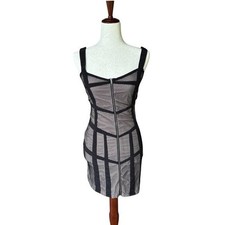 Nikibiki Mesh Bodycon Mini Dress Black Grid Panel Zip Front Sz Small