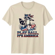 Play Ball Its America T-Shirt Baseball Raccoon Patriotic USA 250 Gift