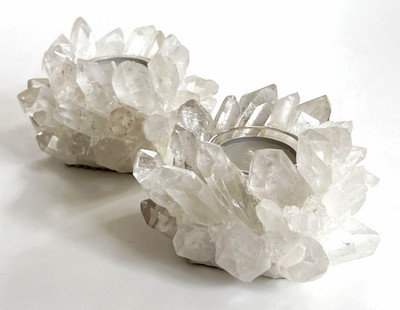 TWO Kathryn McCoy  5 x 3 in. Brazilian Rock Crystal Candle Votives RETAIL $930
