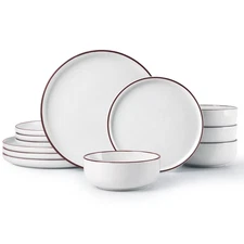12-Piece Plates and Bowls Sets, Dishes Set for 4, White