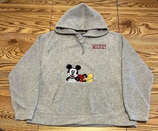 Disney Womens L Fleece Hoodie Mickey Mouse Gray Pullover Sweatshirt Outdoors