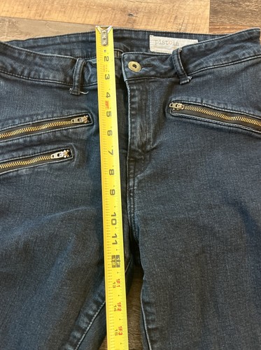 Pantalones de mezclilla ajustados de tiro alto Pistola para mujer talla 31 elásticos lavados oscuros con cremallera tobillos - Imagen 8 de 9