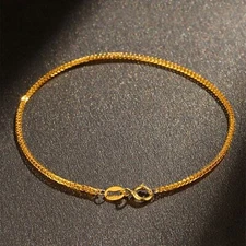 Pure 18K Yellow Gold Chain Women Lucky 0.9mm Solid Wheat Bracelet 5.9''-9.4''