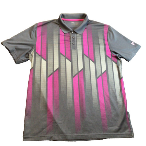 Fila Sport Mens Performance Golf Polo Shirt L Polyester multi c & Pink Geometric