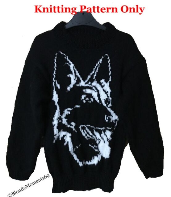Childrens & Adults Black German Shepherd Dog Jumper Sweater Knitting Pattern