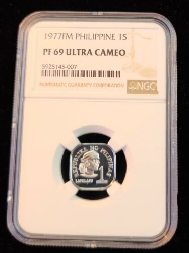 1977 PHILIPPINES 1 SENTIMO LAPULAPU NGC PF 69 ULTRA CAMEO HIGH GRADE BEAUTY - Picture 4 of 4