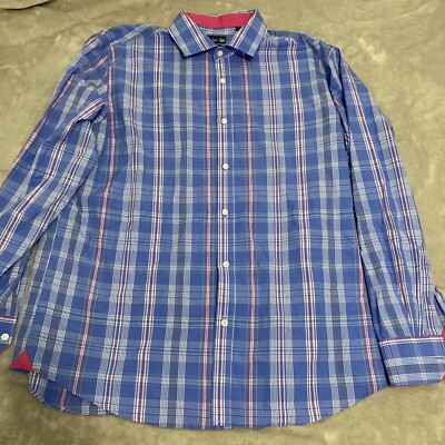 Charleston Threads Button Up Shirt Men Extra Large Long Sleeve Blue Plaid Casual