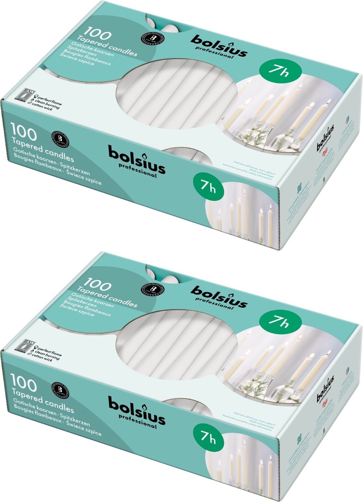 200x Bolsius 10"" Tapered Dinner Candles - Up to 7 Hour Burn Time - WHITE