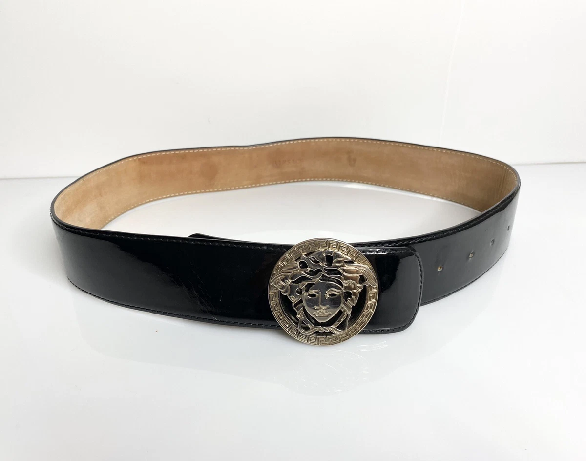 Vintage Versace Belt Medusa Buckle Patent Leather Black Large