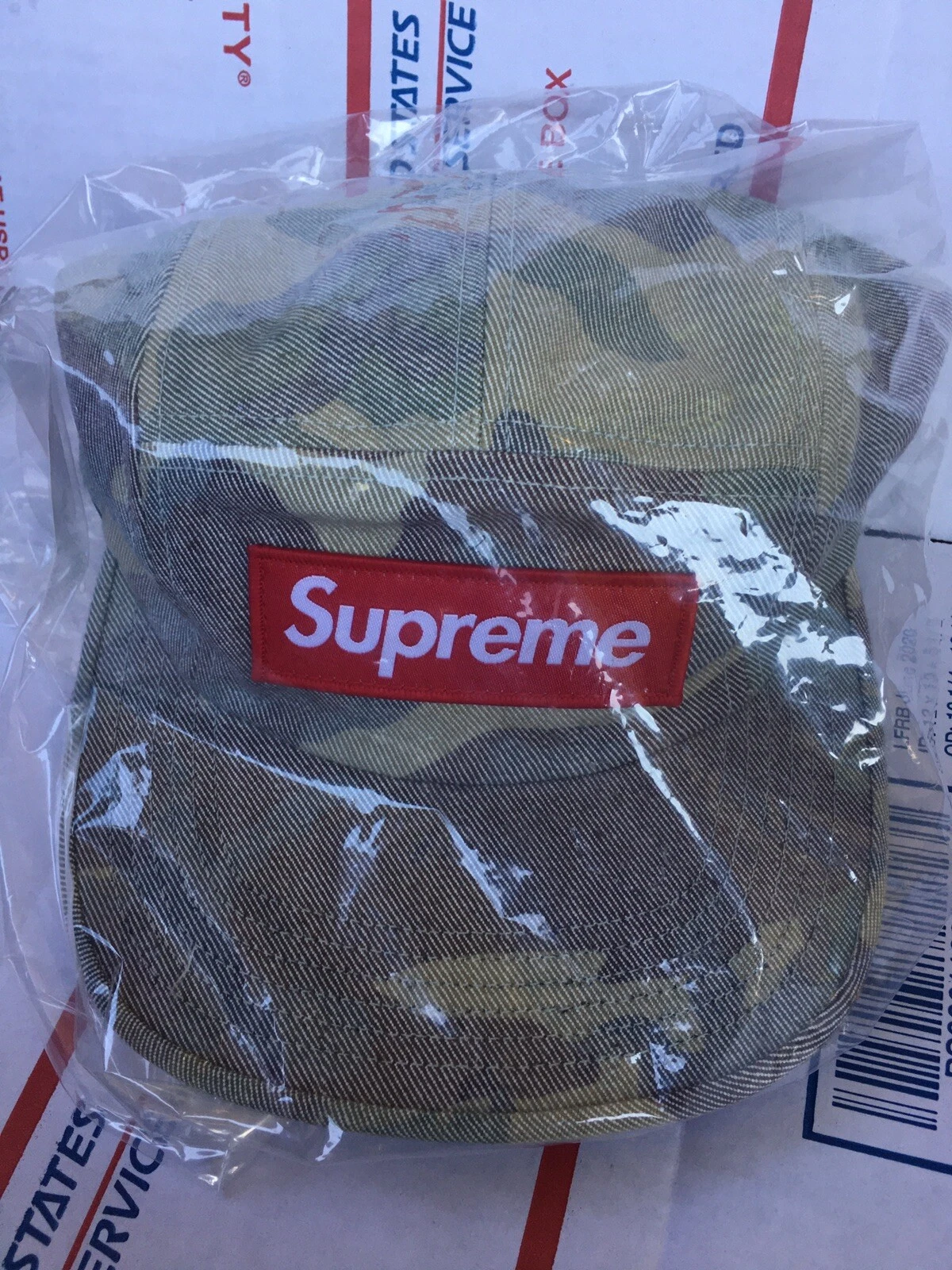 Casquette de camp camouflage délavée suprême boîte logo SS19 réglable 5 panneaux épuisé