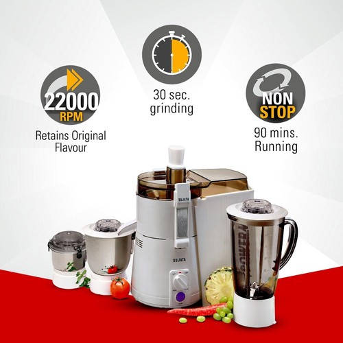 SUJATA Powermatic Maxima Entsafter Mixer Mahlwerk 900 Watt 3 Gläser (weiß) - Bild 3 von 5