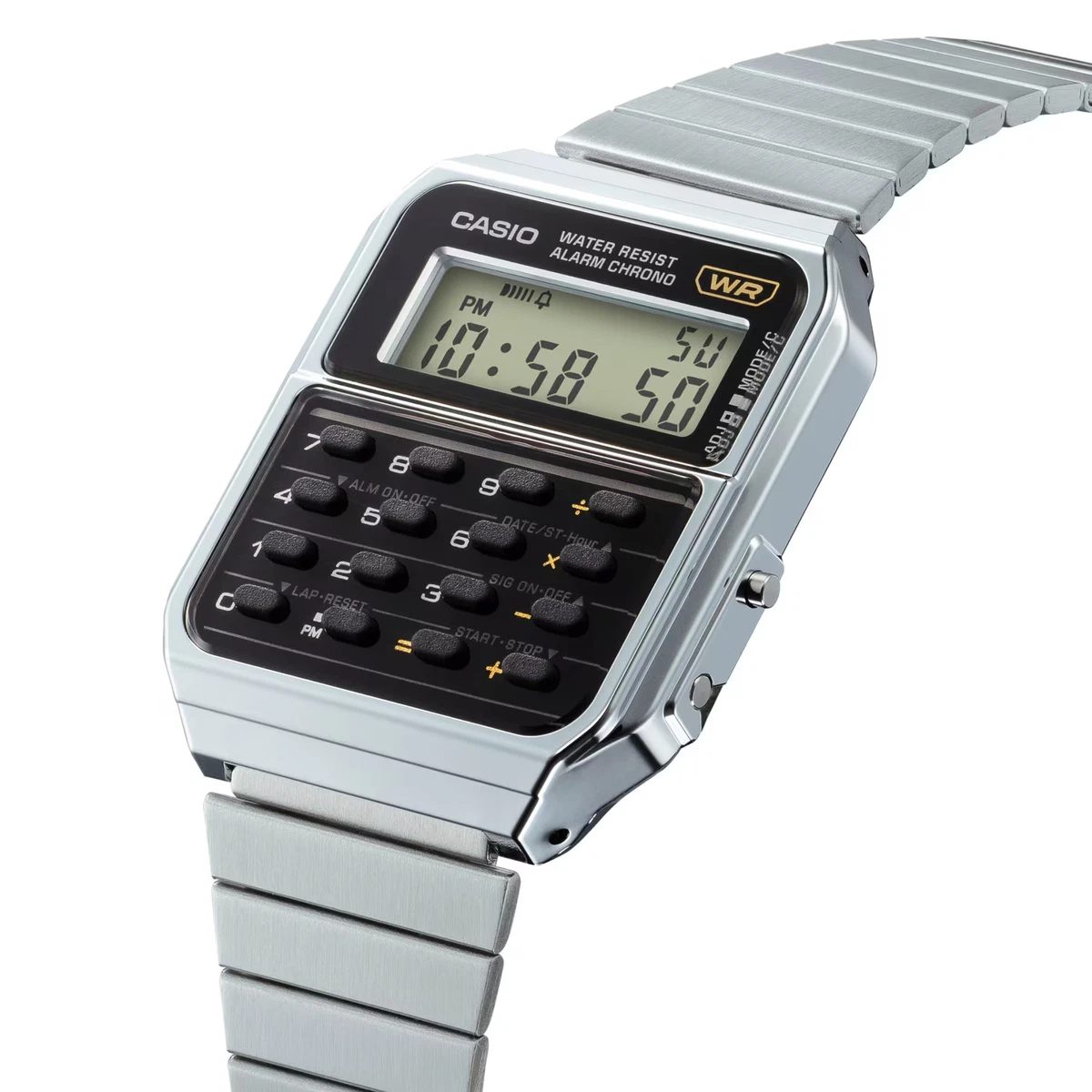 Casio Vintage CA-500WEGG-1B Black Stainless Steel Calculator Digital Men's  Watch