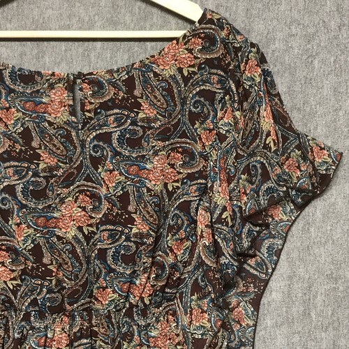 Loop Dress Womens 13 Knee Length Short Sleeve Ruffle Lined Brown Paisley A Line - Picture 13 of 16