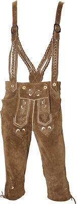 Trachten Oktoberfest  Lederhose Kniebundlederhose + Träger bestickt Oktoberfest
