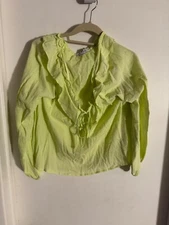 Women "Love-Whit" lime green, long sleeve tie in front pullover top. Size Med.