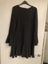 MANGO Suit Black White Pinstripe Dress Ruffle Bottom And Sleeve Size M