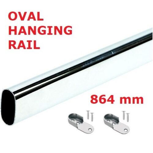 WARDROBE RAIL OVAL, CHROME, HANGING RAIL, FREE END SUPPORTS & SCREW, 864mm - Picture 1 of 3