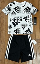 New Adidas Boy's Outfit T-Shirt Tee Shorts big Logo Size 4 MSRP 38 D21