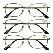 3 PK Square Metal Frame Mens Reading Glasses Classic Readers Fashion Eyeglasses