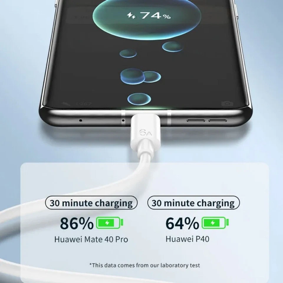 Cargador súper rápido original para Huawei 66W con cable de carga rápida USB-C 6A Foto 3 de 4