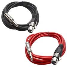 Two 1/4" to XLR Female Patch Cables 10' Extension Cords Jumper - Various Colors