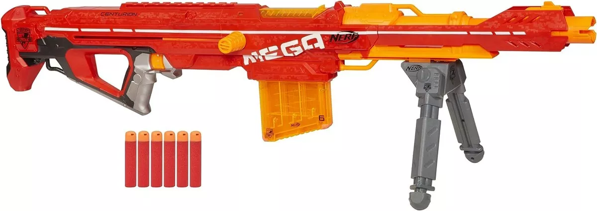 Nerf Centurion Mega Toy Blaster with Folding Bipod, 6-Dart Clip, 6