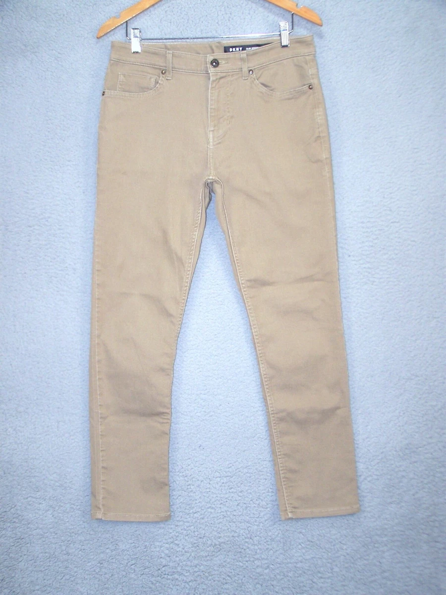 DKNY Jeans Womens Large 32 30 Tan Brown Denim Slim Straight Classic Logo Ladies