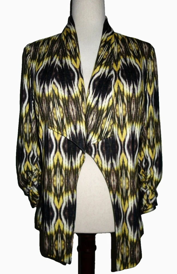 Chaqueta/Ablazer Karen Kane EE. UU. Frente Abierto Blanco Amarillo Negro Grande Foto 3 de 4