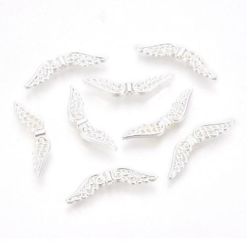 20 Premium Quality Tibetan Silver Filigree - 32mm Angel Wings - Bright Silver - Picture 3 of 5