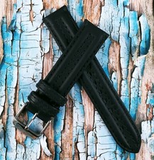 Hadley-Roma 18 mm Stitched w Pad Oil-Tan Black Genuine Leather Watch Band MS883