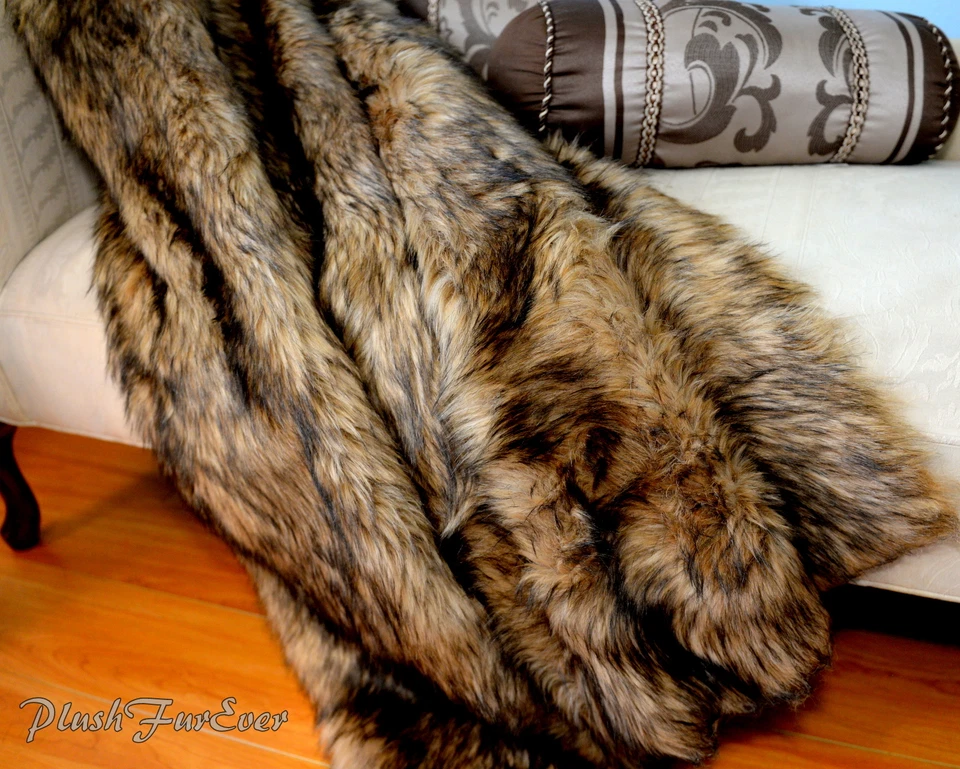 60" 72" 84" Punta Negra Lobo Piel de Animal Exótico Sofá Mantas Forro Visón Foto 3 de 3