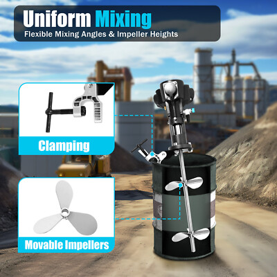 50 Gallon Pneumatic Bracket Mixer Tank Paint Barrel Mixing Tool Stainless Steel.