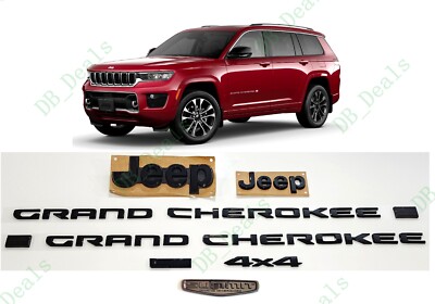 7PC Gloss Black Front Rear Door Summit L 4x4 Emblems 2021+ Jeep Grand Cherokee L