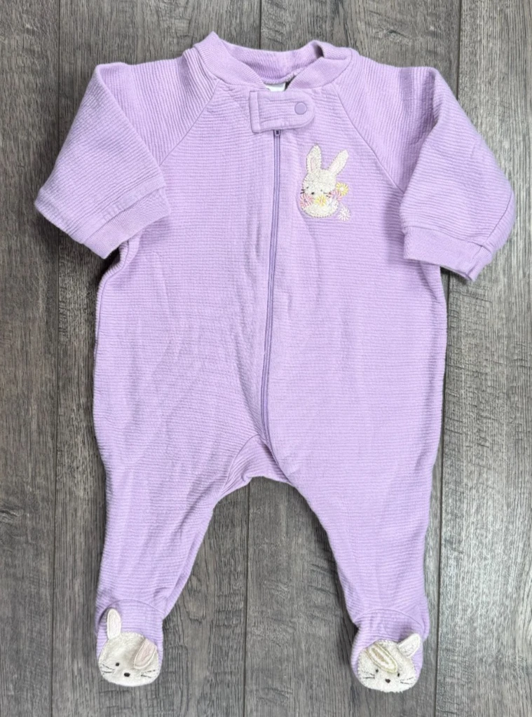Baby Girl Clothes Vintage Carter's 0-3 Month Purple Bunny Footed Outfit