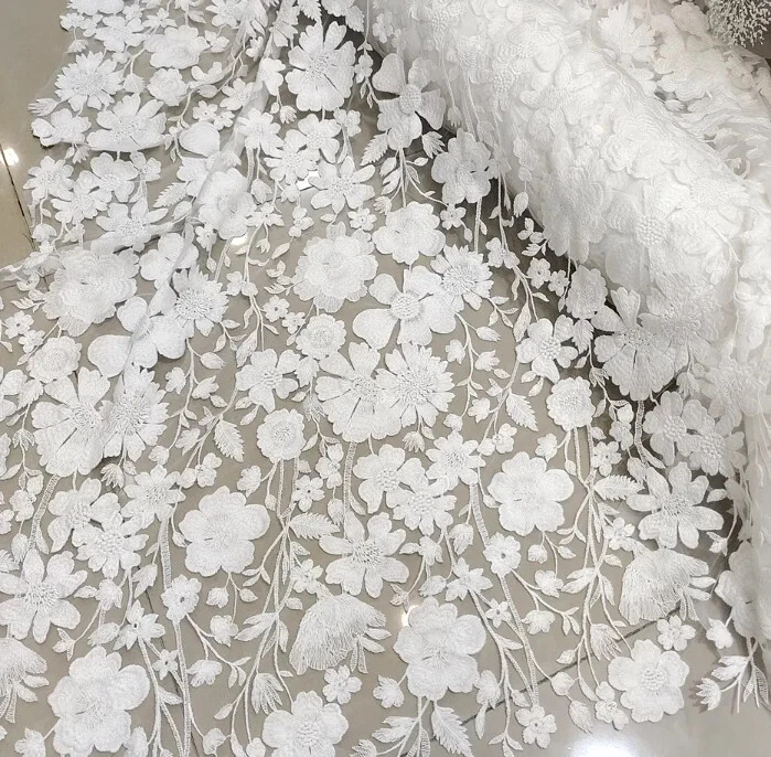 OFF WHITE Abito da sposa in puro cotone ricamo 3D applique fiori alta qualità